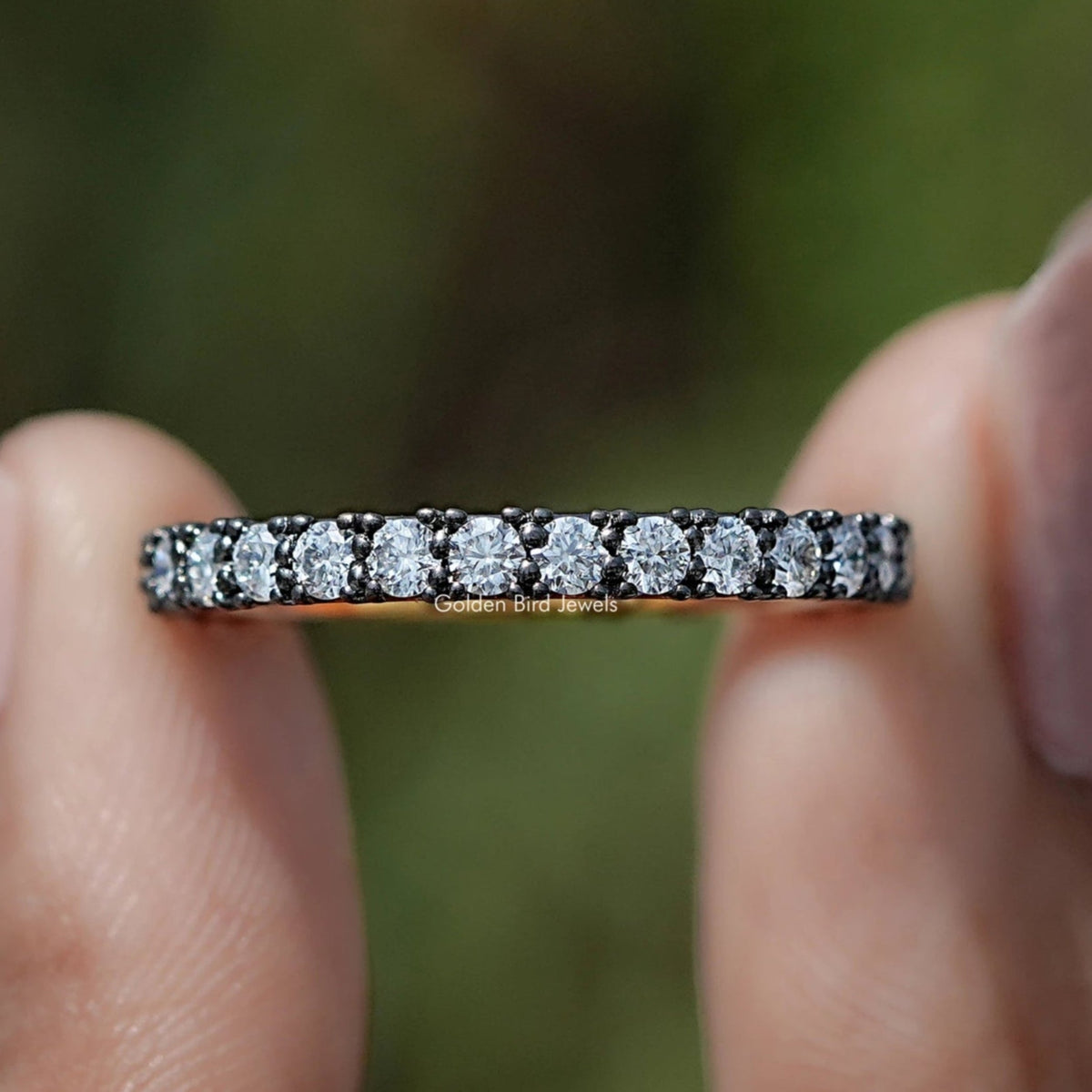 Front view of Round Cut Moissanite Full Eternity Stacking Band