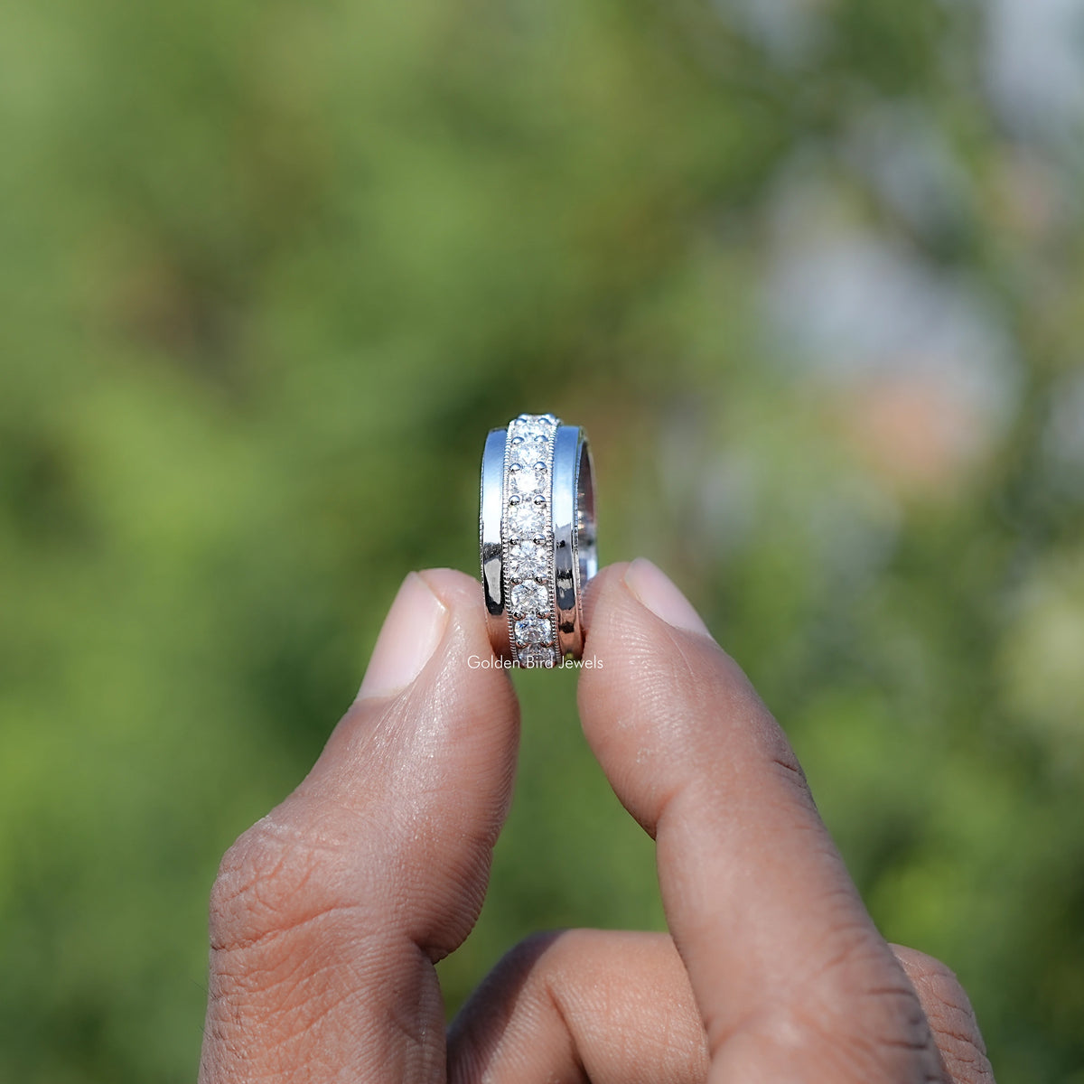 Side View of Round Shaped Moissanite Half Eternity Men's Band