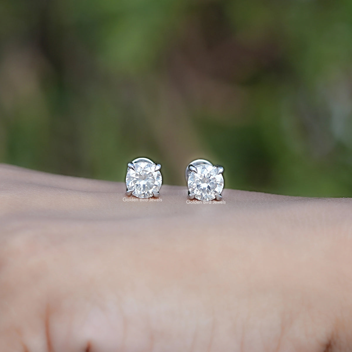 Pair Of a Green Round Cut Moissanite Stud Earrings
