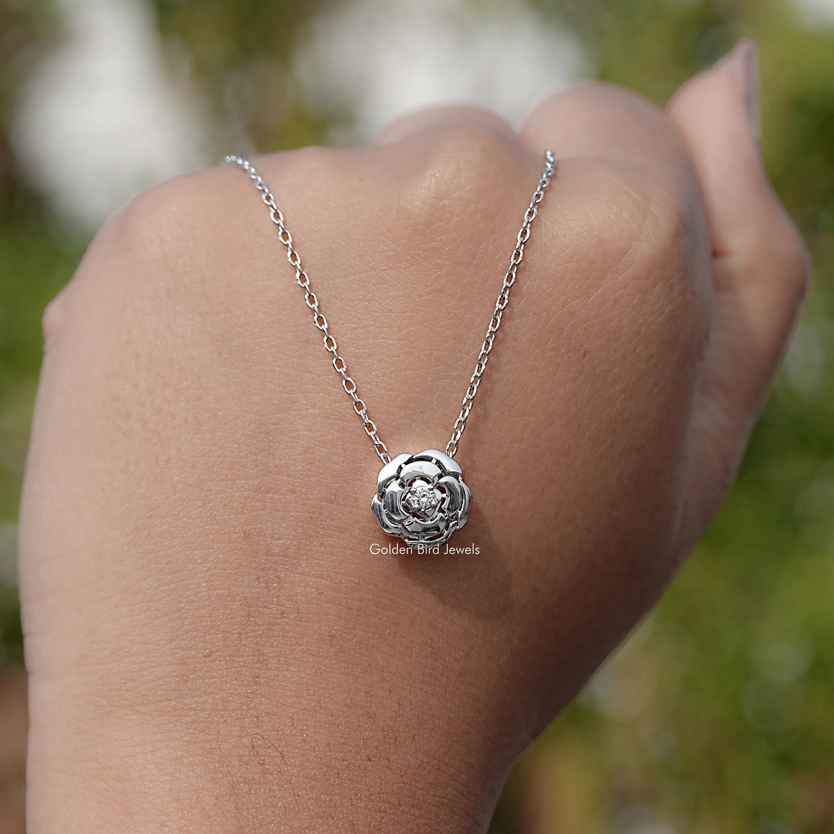 Round Lab Diamond Floral Solitaire Pendant