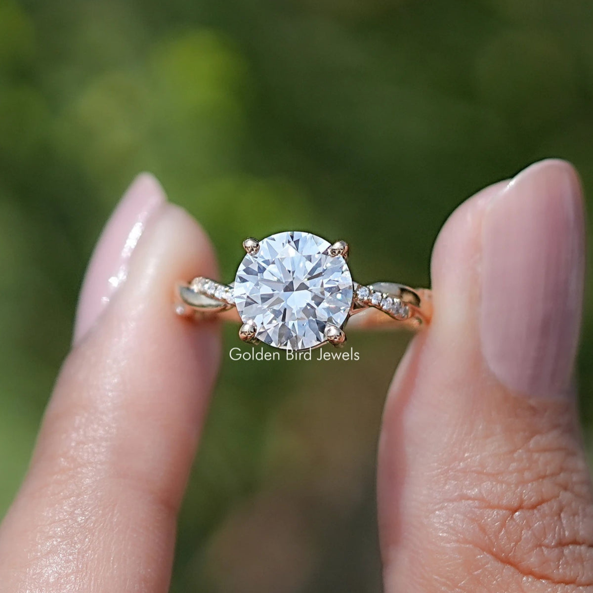 Round Lab Diamond Twisted Shank Accent Ring