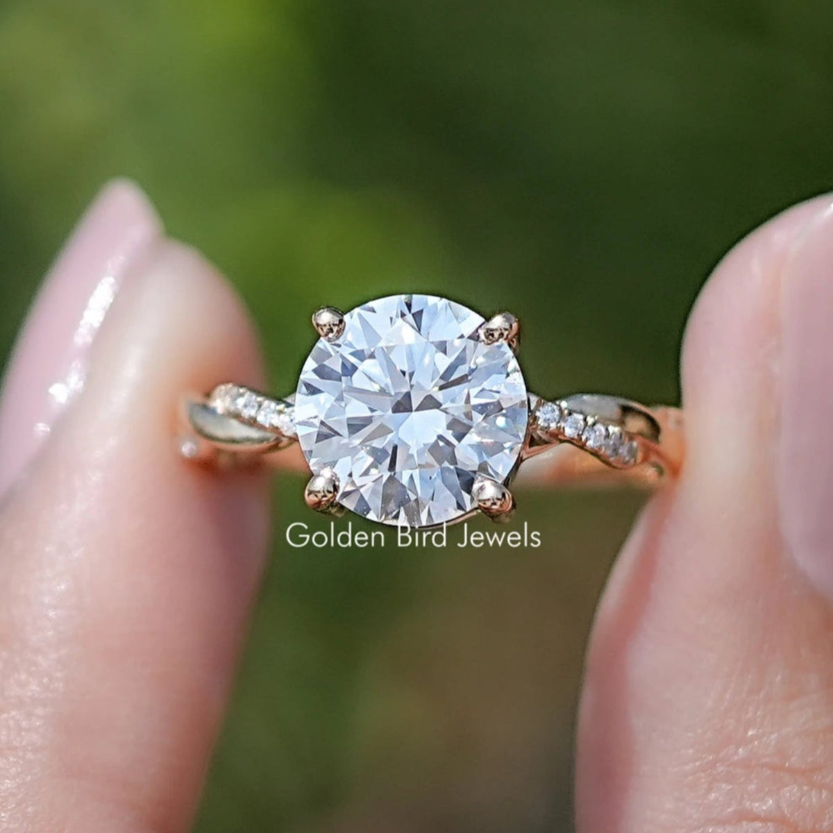 Round Lab Diamond Twisted Shank Accent Ring