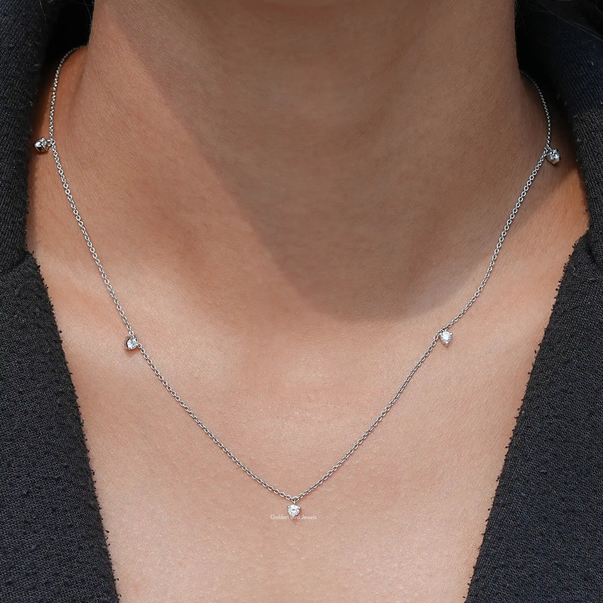 In Necks View Of Round Cut Lab Diamond Station Necklace In White Gold