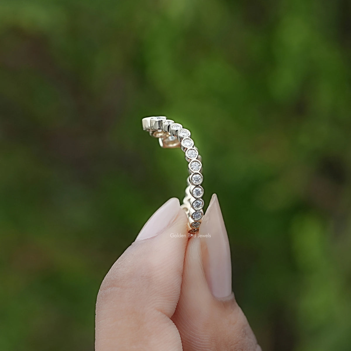 Round Shaped Moissanite Curved Full Eternity Band