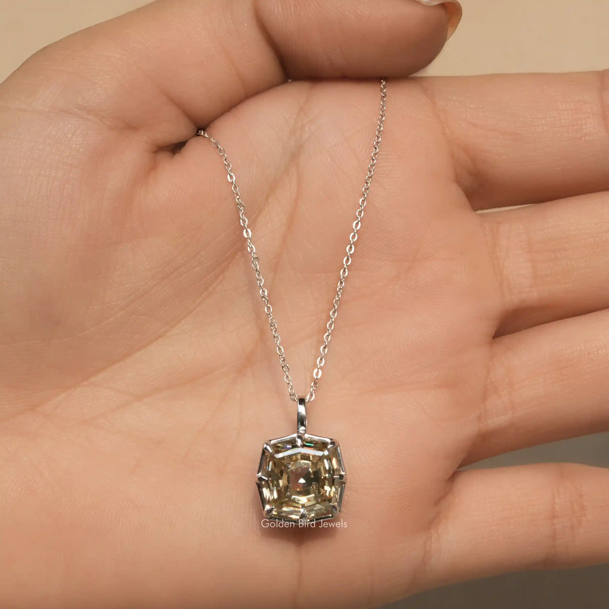 View of moissanite pendant for women