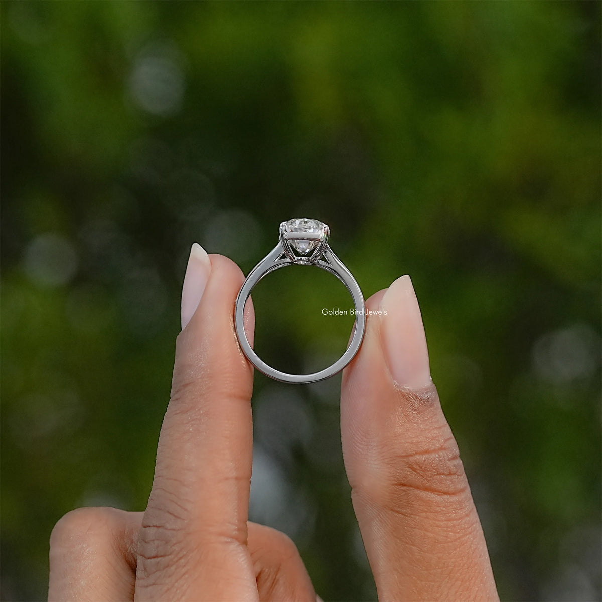Old Mine Moval Moissanite Split Shank Solitaire Ring