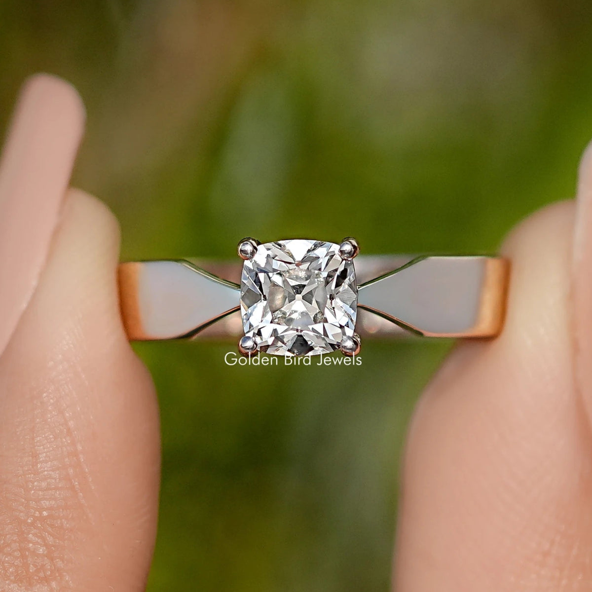 Square Old Mine Cushion Dimaond Solitaire Ring