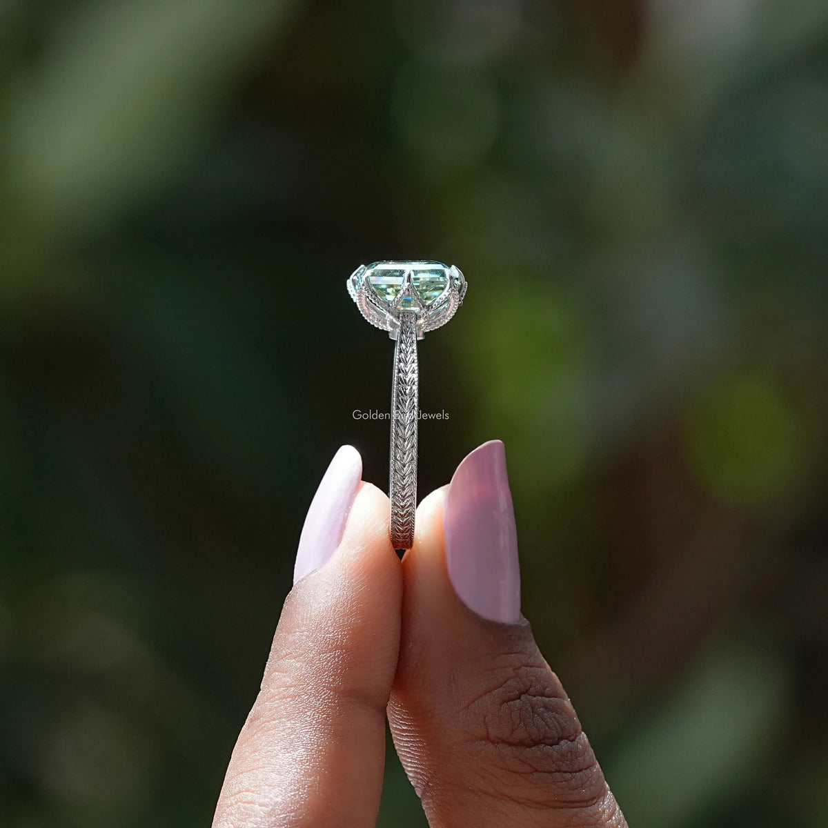 Step Cut Cushion Moissanite Solitaire Ring