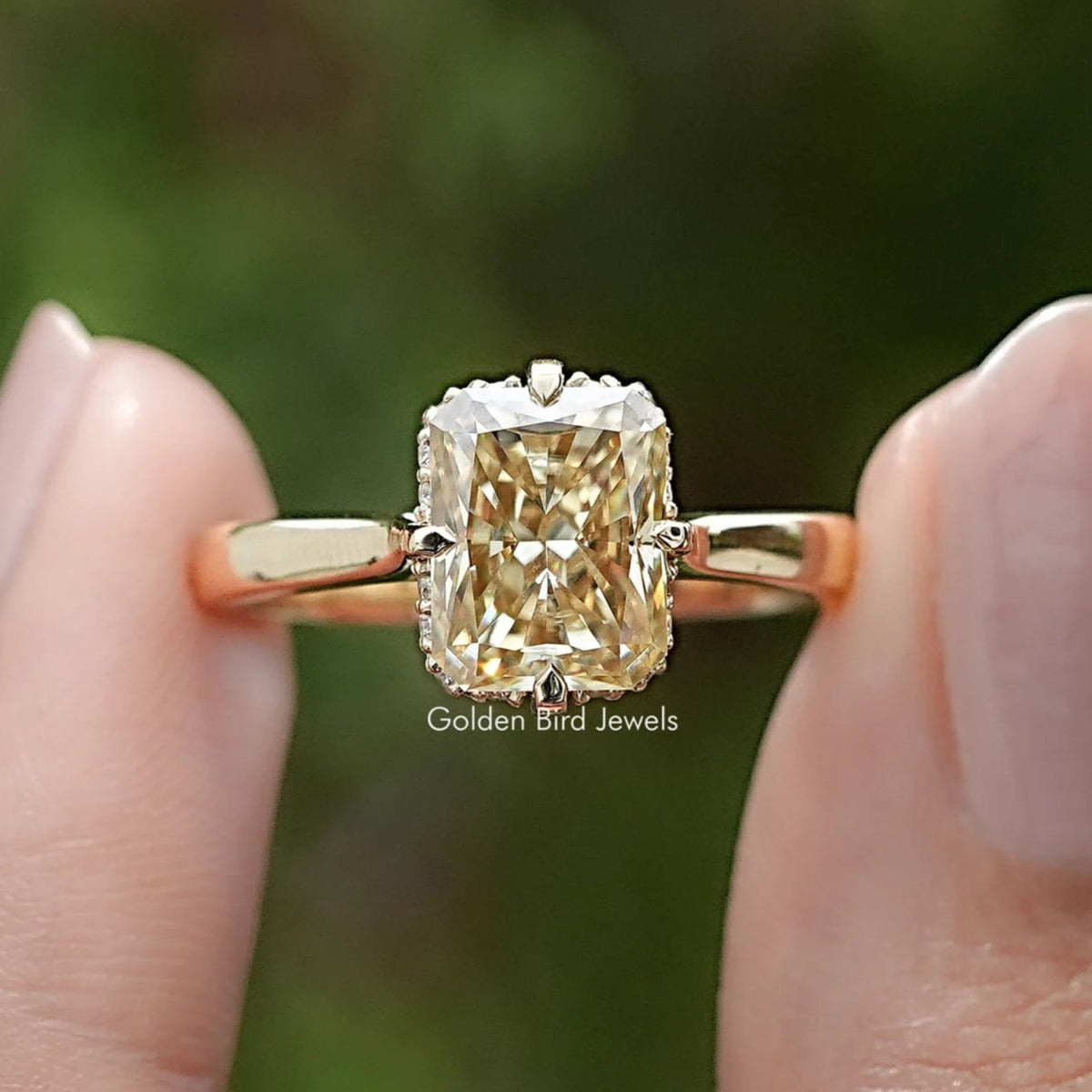 Yellow Radiant Cut Moissanite Engagement Ring
