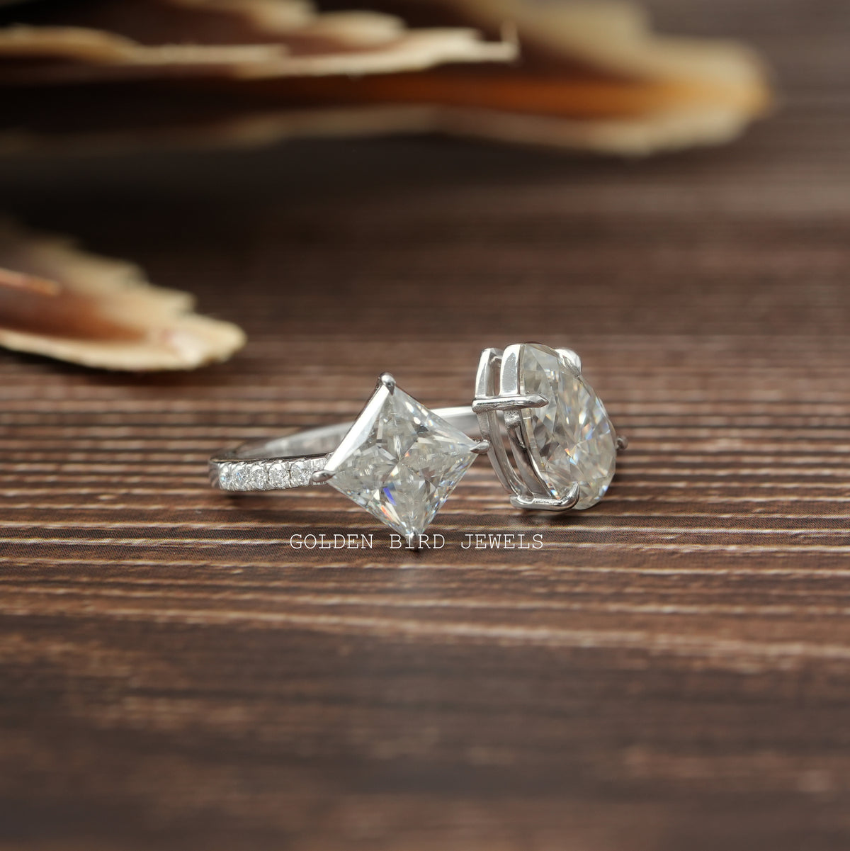 View of Pear Cut Moissanite toi Moi Ring In Whte Gold