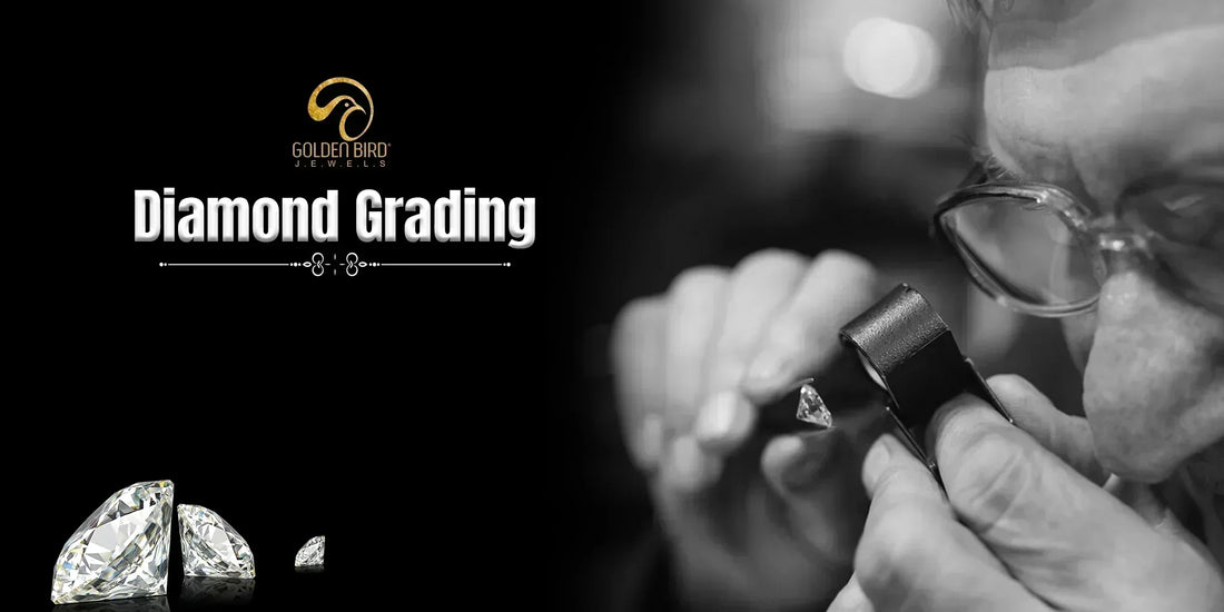 Diamond Grading written in clear font,  A diamond grading grding a diamond with 20x Loop