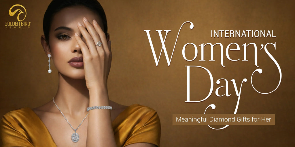 luxury diamond jewelry set with necklace earrings and ring women’s day gift idea