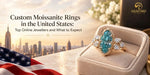 Gold ring featuring a blue center stone against a cream velvet jewelry box