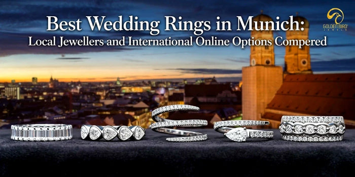 Best wedding rings in Munich featuring baguette, heart shaped, pear shaped and round cut bands in distinctive bridal designs