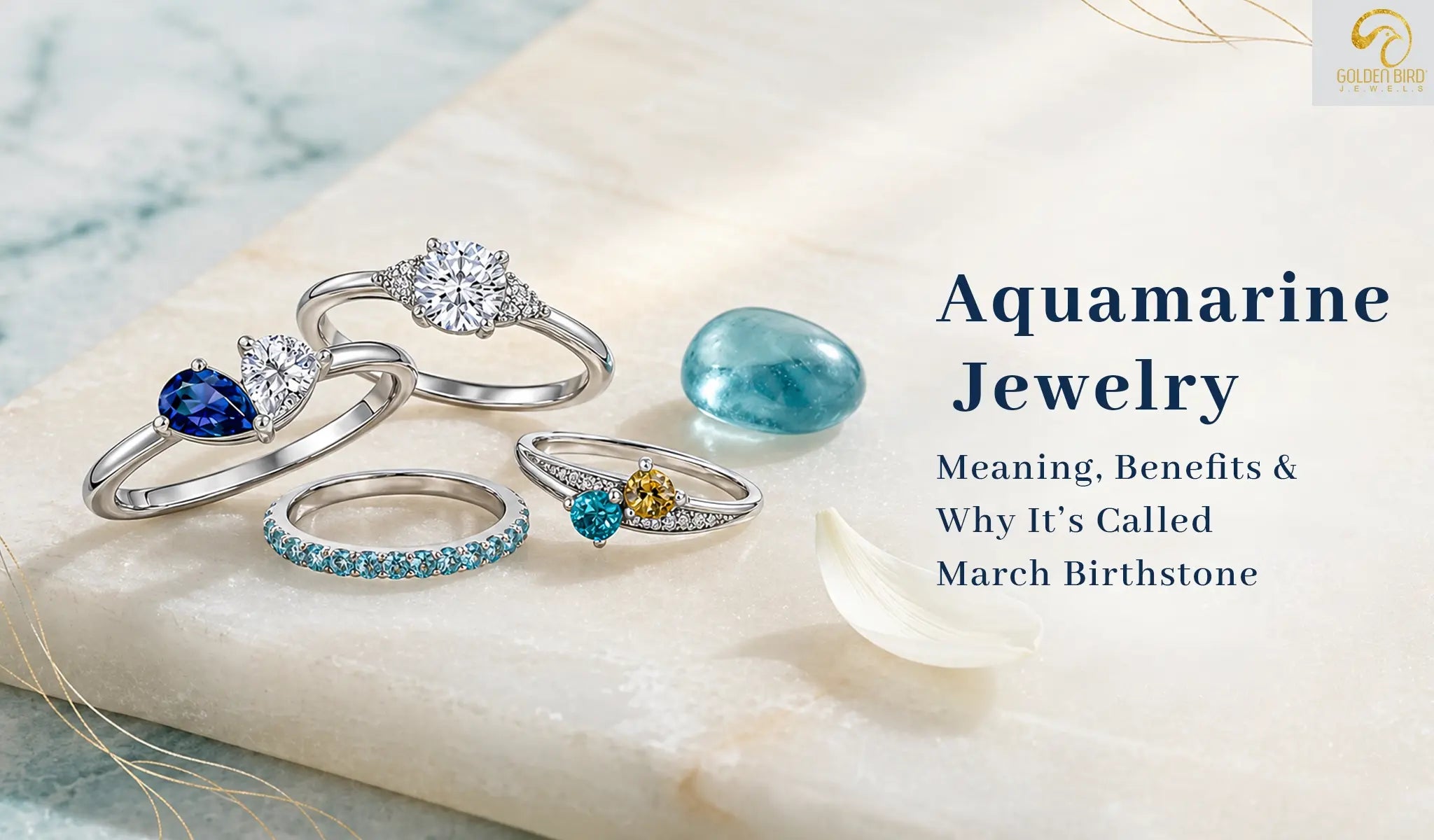 March birthstone aquamarine rings and gemstone jewelry collection for women gifts