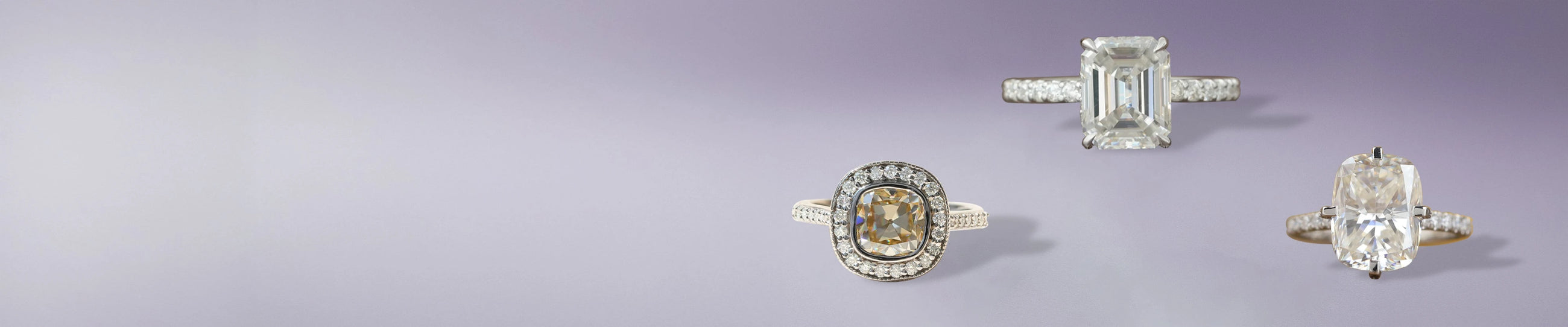Moissanite engagement rings with oval, cushion, and emerald cuts in elegant timeless styles