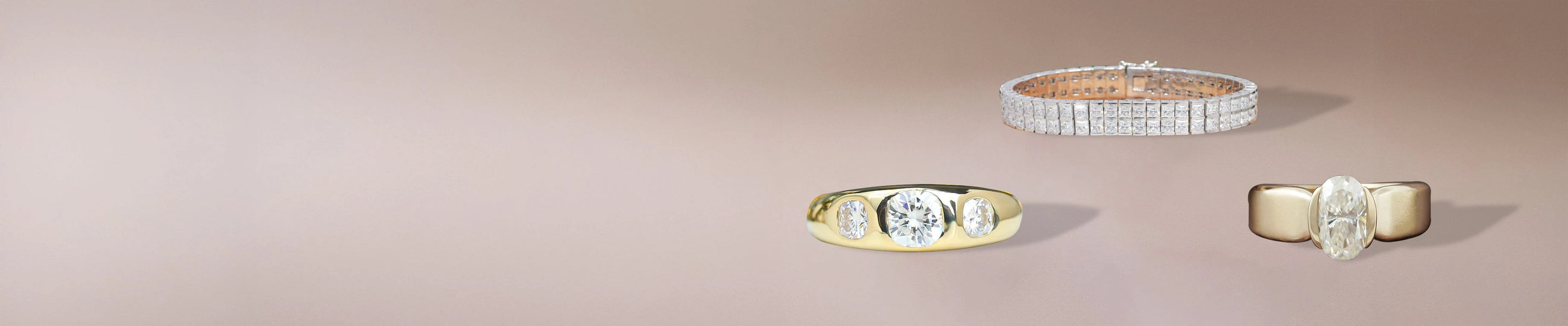 Men’s moissanite jewelry set featuring rings, studs, and bracelets