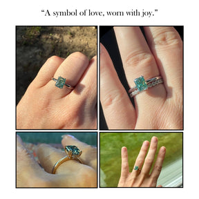 Blue Radiant Cut Solitaire Moissanite Ring