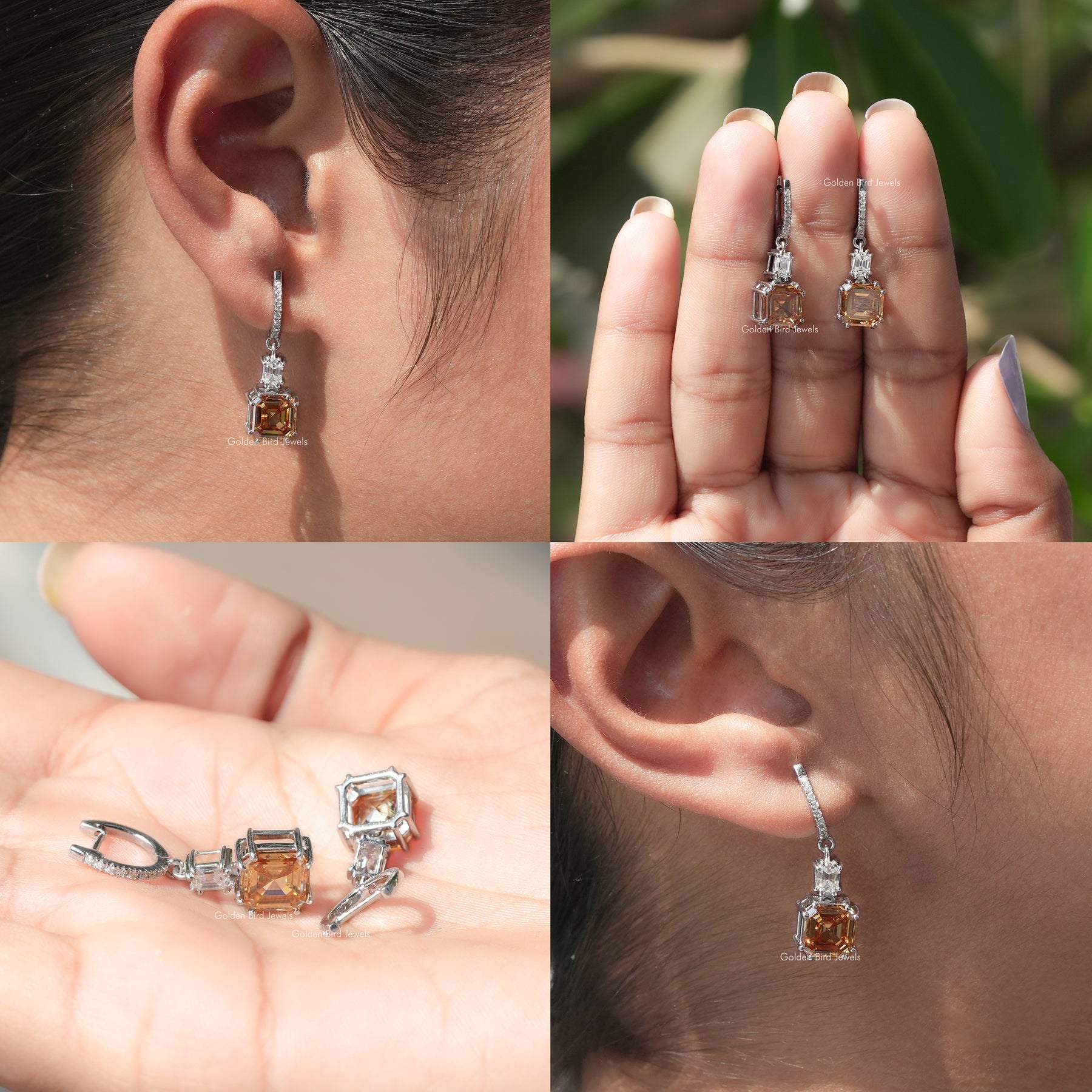 Asscher Cut Moissanite Dangle Drop Earrings