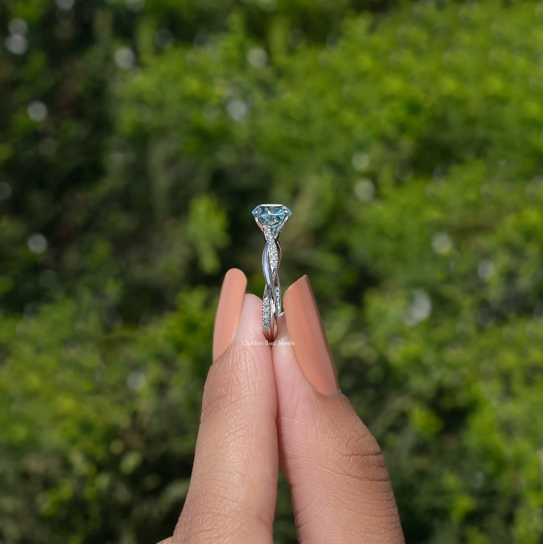 Aquamarine Round Cut Gemstone Accent Stone Ring