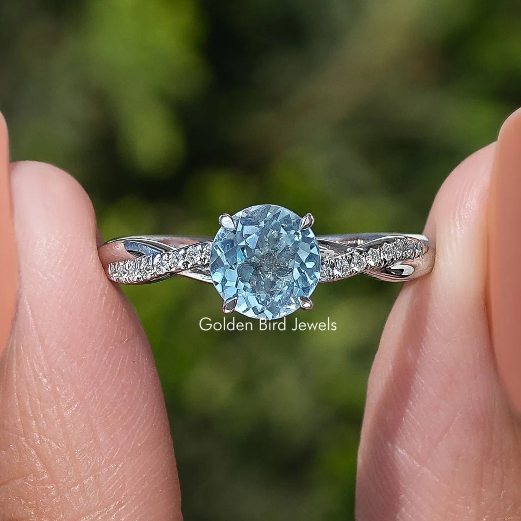 Aquamarine Round Cut Gemstone Accent Stone Ring