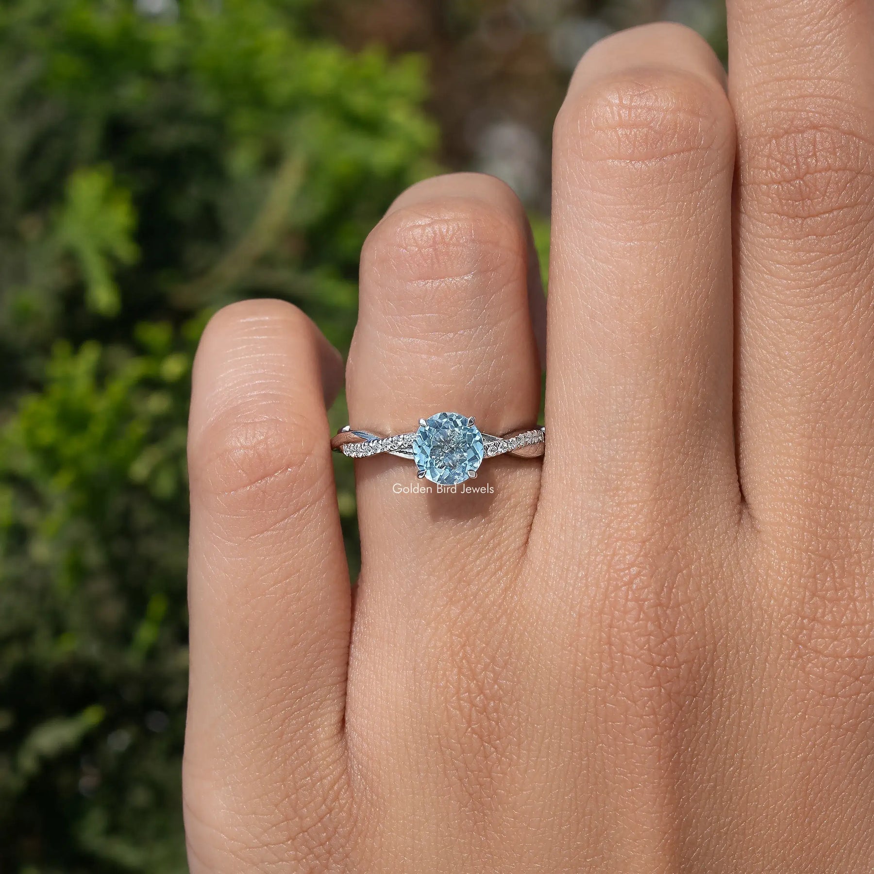 Aquamarine Round Cut Gemstone Accent Stone Ring