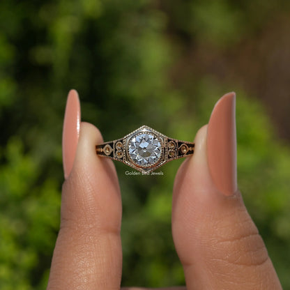 Art Deco Hexagonal Old European Cut Diamond Engagement Ring
