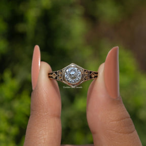Art Deco Hexagonal Old European Cut Diamond Engagement Ring
