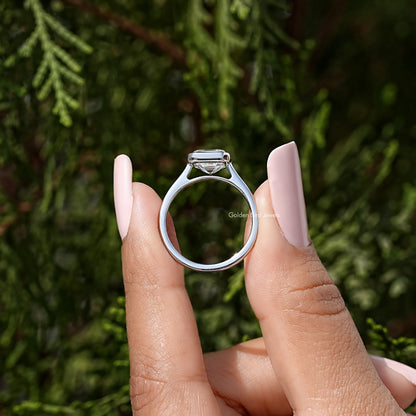 Asscher Cut Moiassnite Diamond Bezel Set Engagement Ring