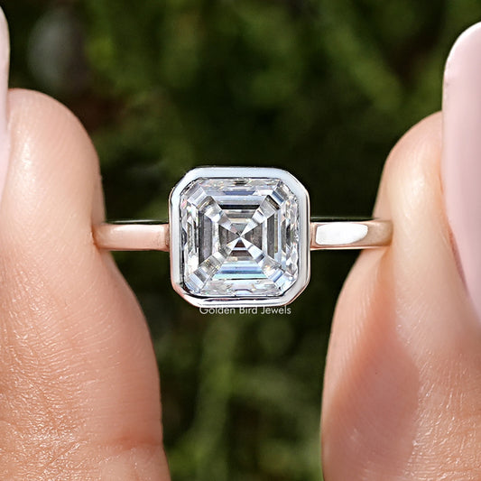 Asscher Cut Moiassnite Diamond Bezel Set Engagement Ring