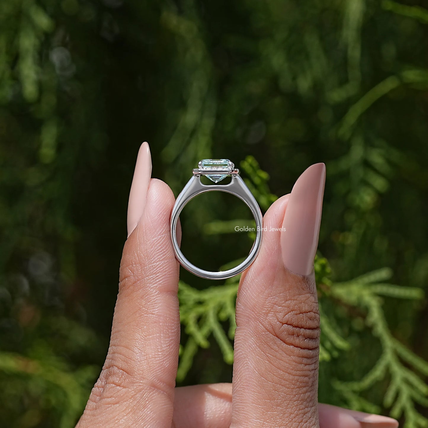 Asscher Cut Moissanite Gemstone Halo Wedding Ring