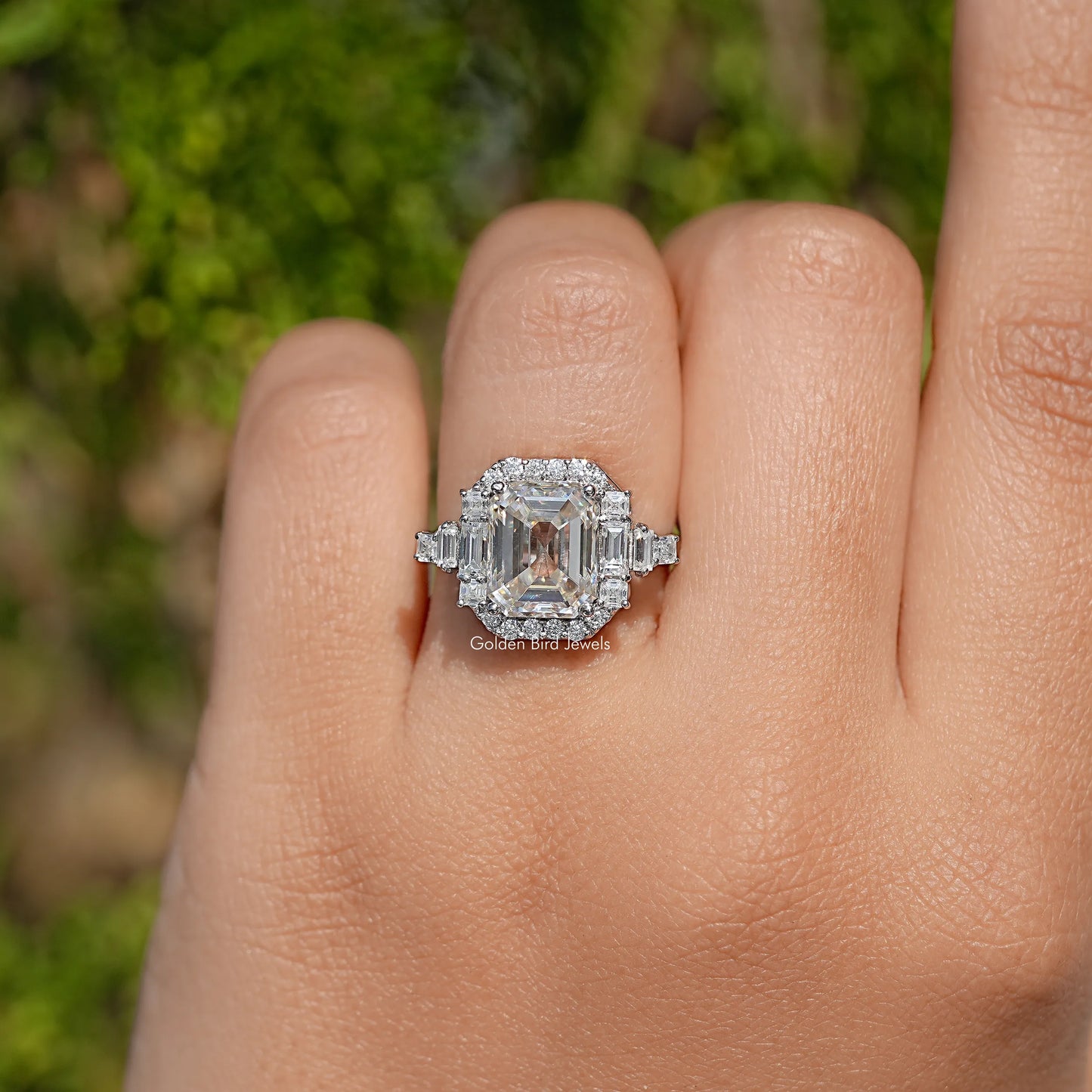 Asscher Shaped Moissanite Halo Engagement Ring