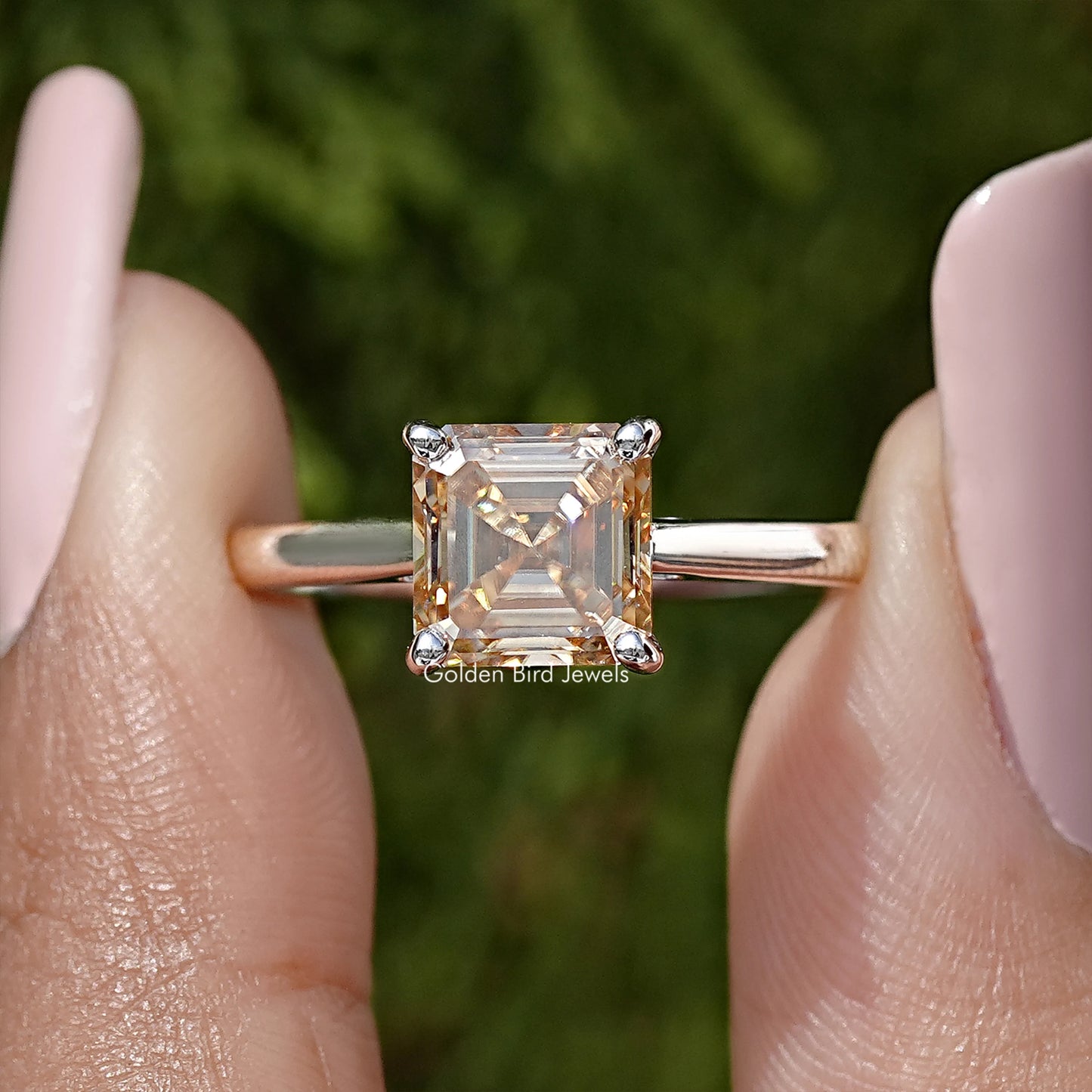 Asscher Cut Moissanite Solitaire Ring
