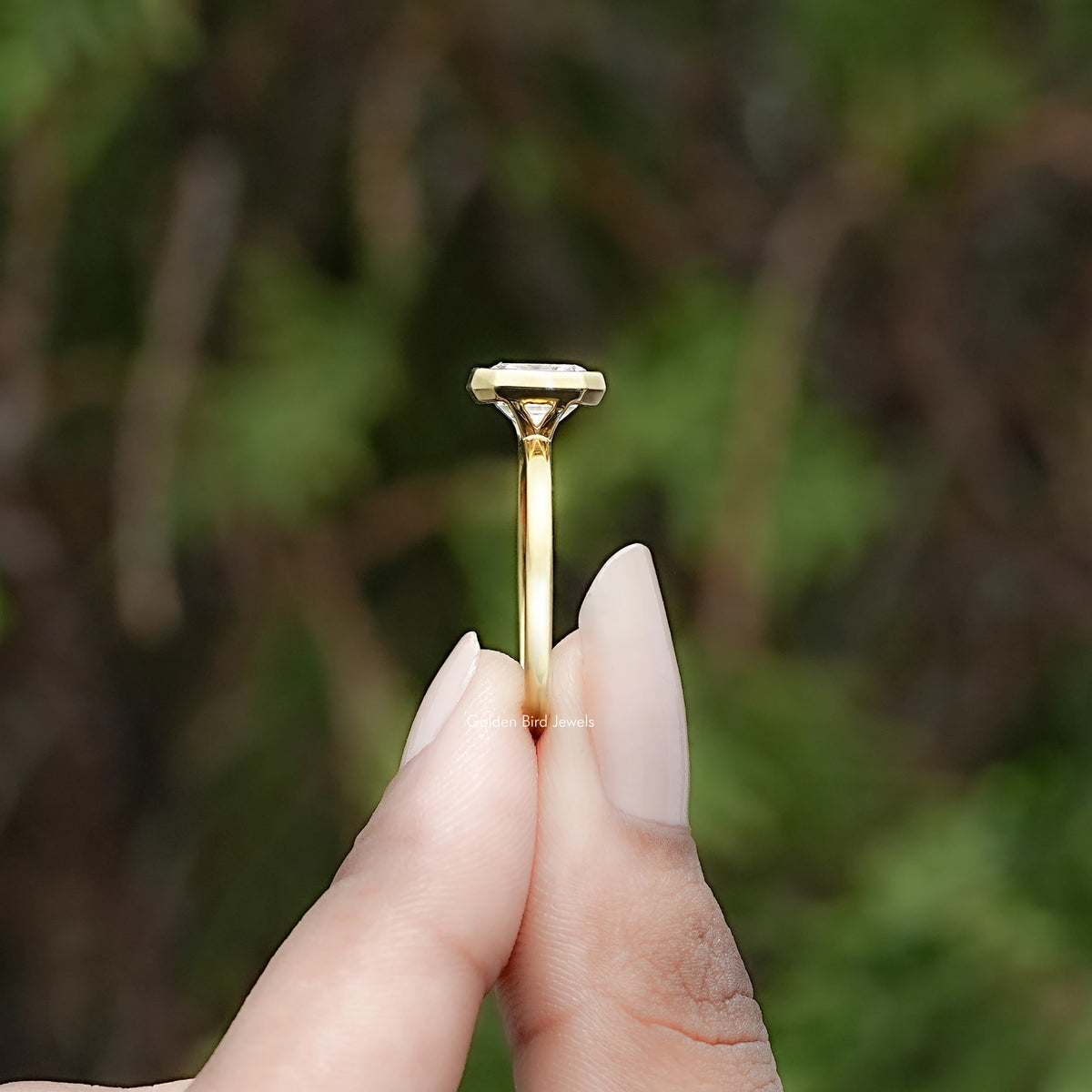 Side View of Bezel Set Asscher Diamond Solitaire Ring