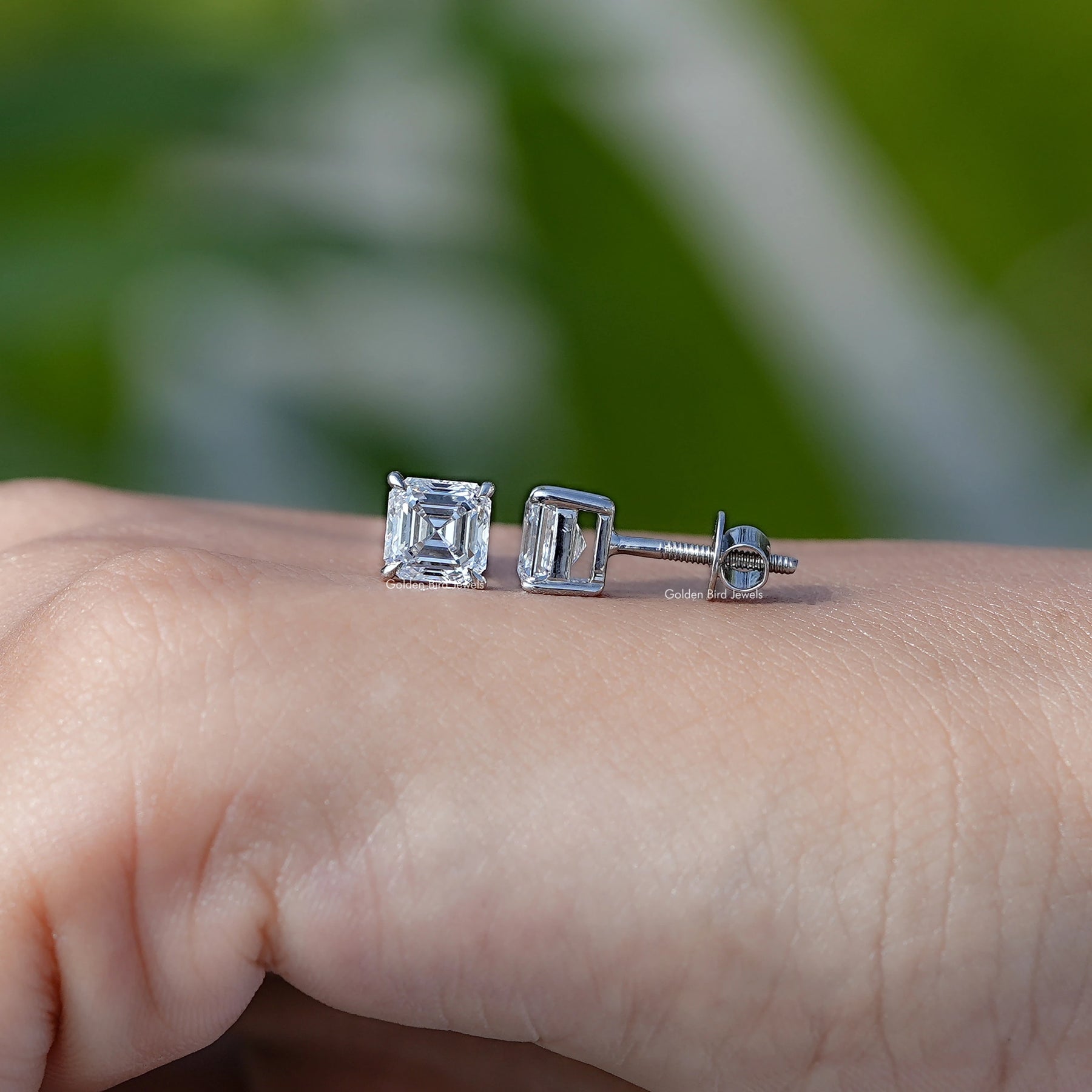Front And Back Side View Of solitaire stud earrings crafted in lab diamonds