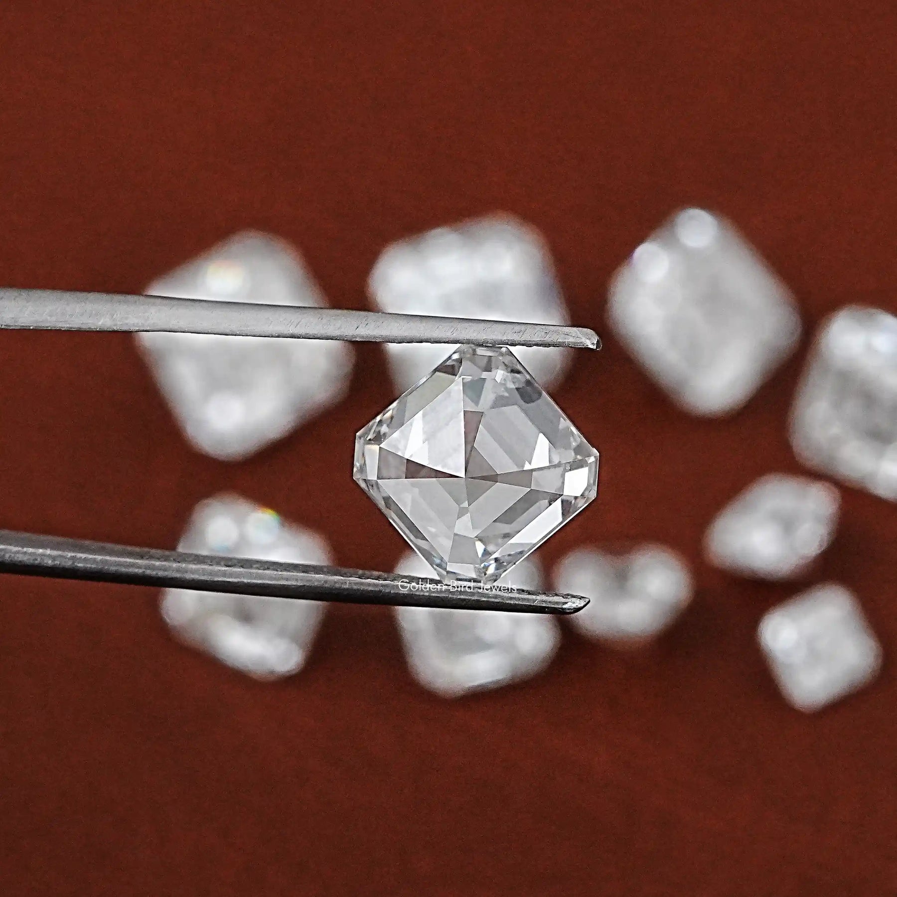Tweezer holding the Asscher Cut Lab Grown Loose Diamond