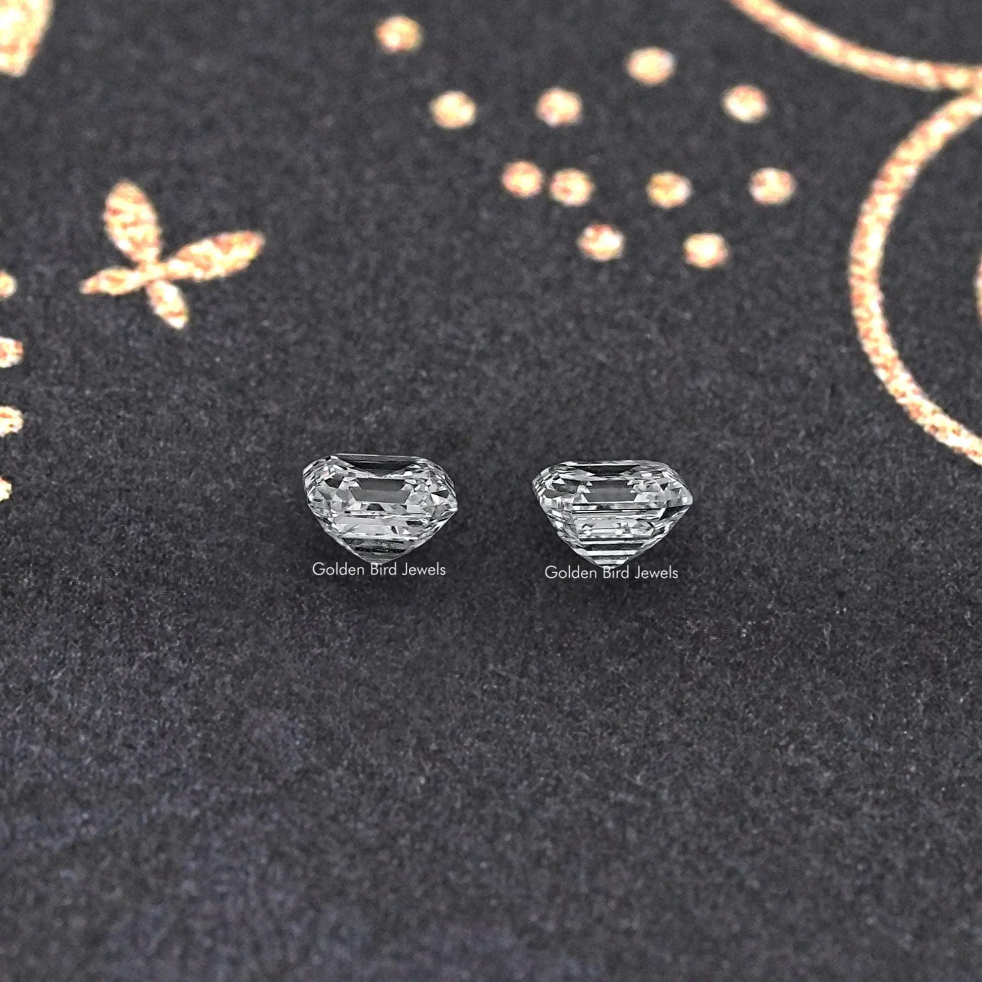 View of Asscher Cut Loose Diamond Pair In Colorless