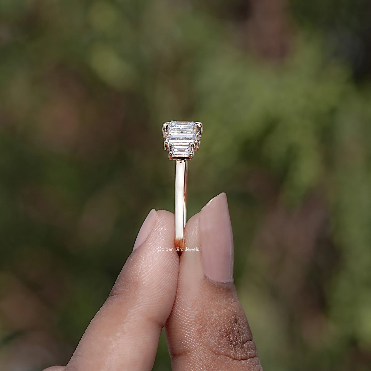 Side View of Asscher Cut Diamond Five Stone Bridal Ring