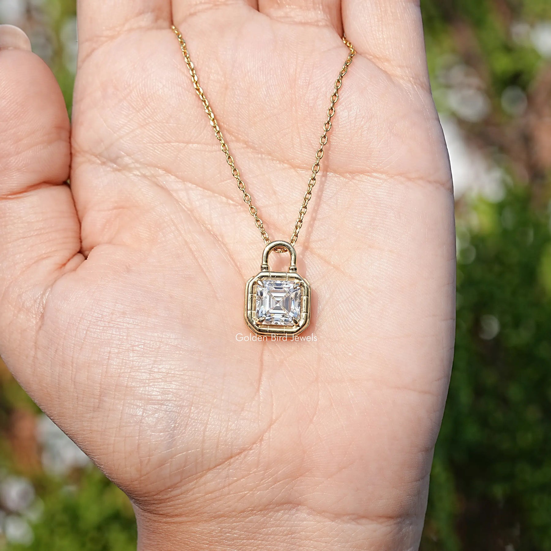 Colorless Asscher Moissanite Solitaire Pendant