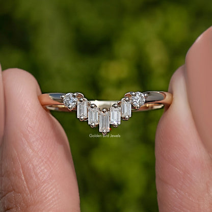 Baguette Cut Moissanite Curved Wedding Band
