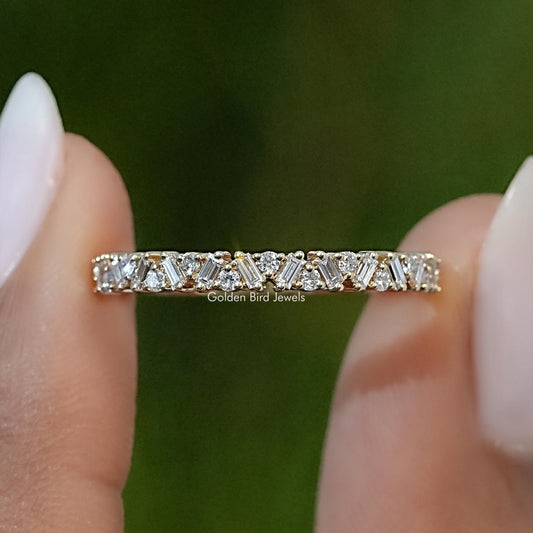Round And Baguette Lab Diamond Half Eternity Band