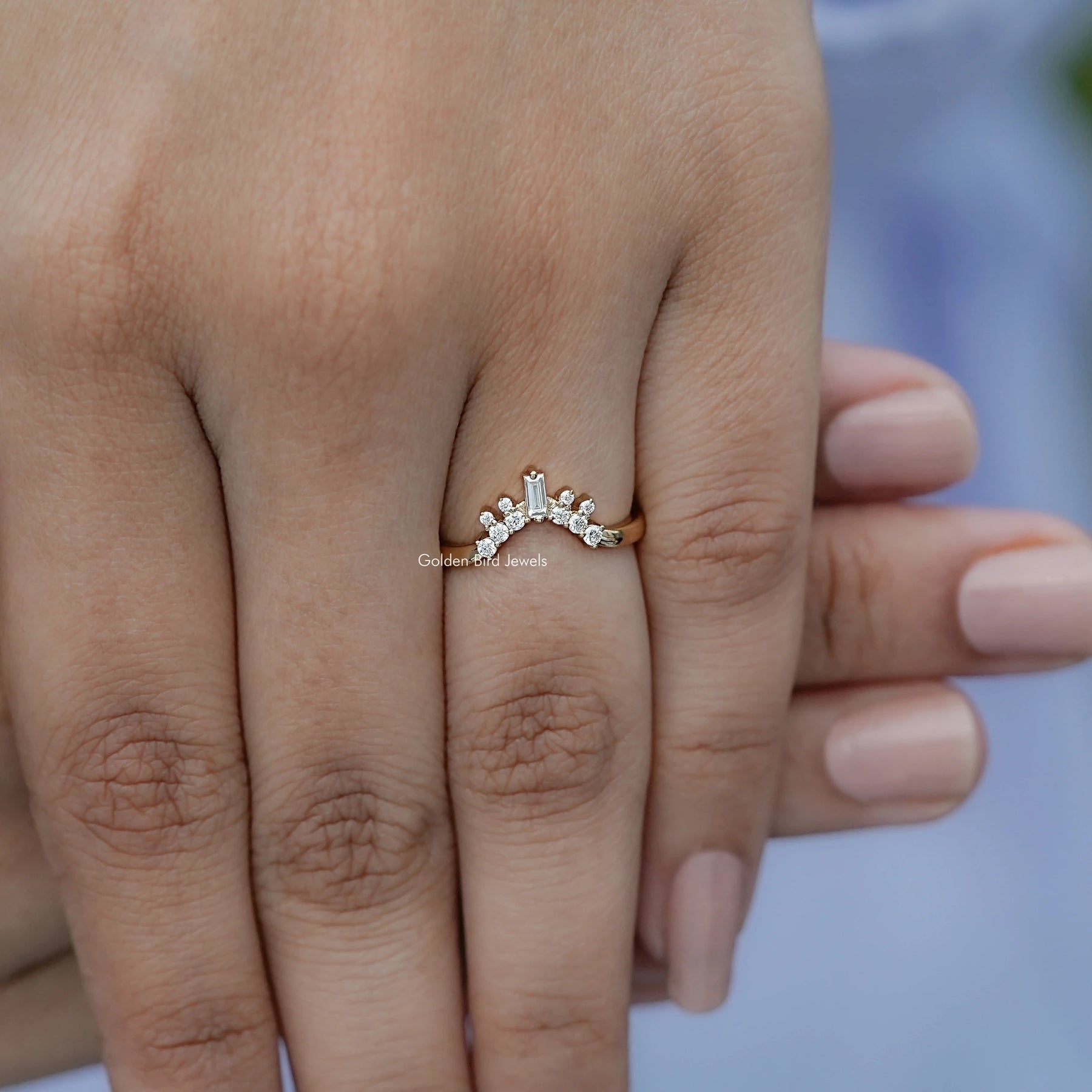 Back view of Round Cut Moissanite halo engagement Ring  