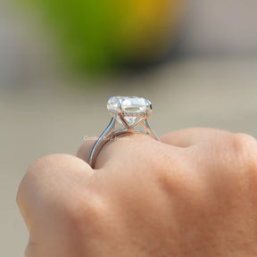 Side View of Elongated Cushion Lab Diamond Hidden Halo Ring
