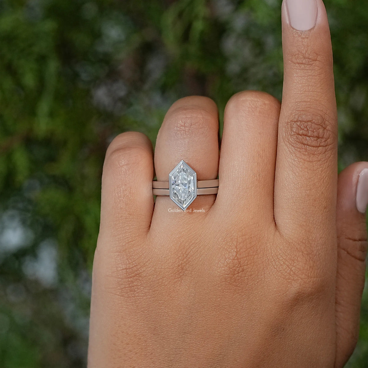 Dutch Marquise Moissanite Bezel Set Bridal Ring Set