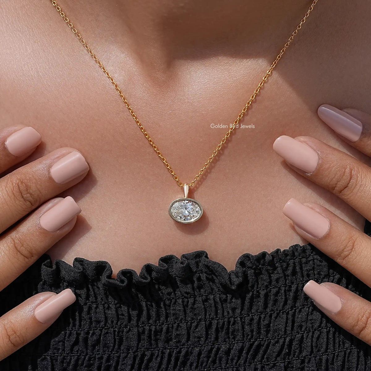 Oval Cut East West Lab Diamond Bezel Set Pendant