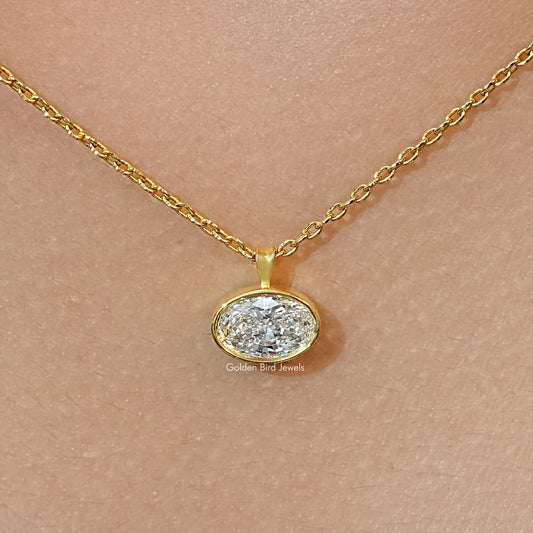 Gold-tone oval lab diamond solitaire pendant on chain