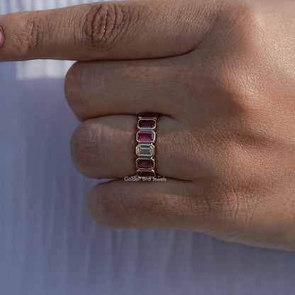 Bezel Set Emerald Gemstone Eternity Band