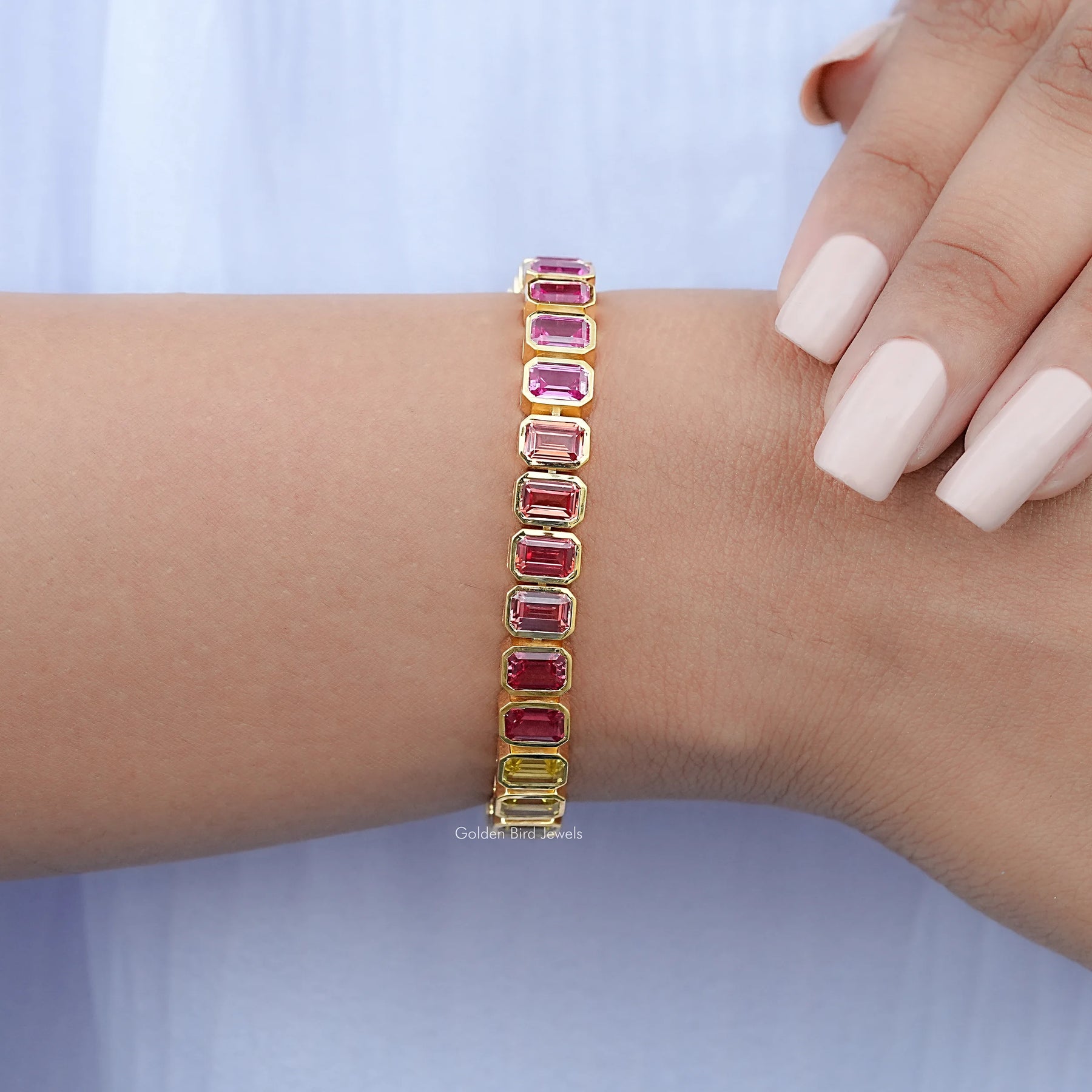 Emerald Lab Gemstone Bezel Set Tennis Bracelet