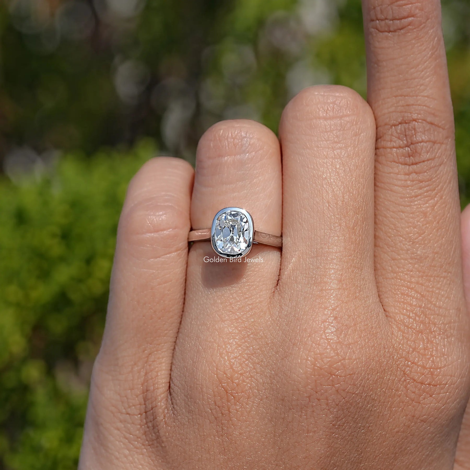 Bezel Set Old Mine Cushion Lab Diamond Ring