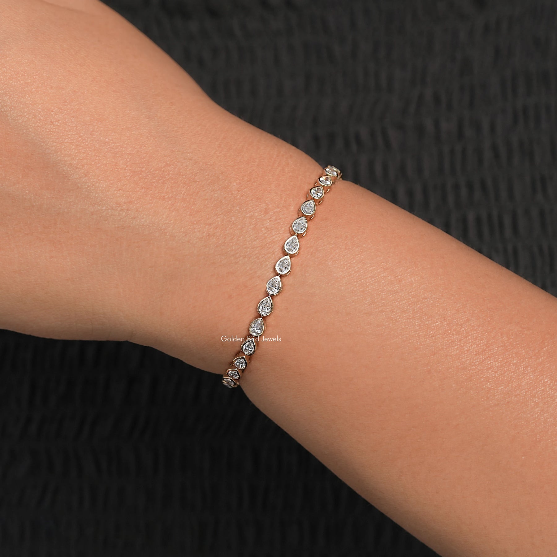 Bezel Set Pear Shaped Lab Diamond Tennis Bracelet